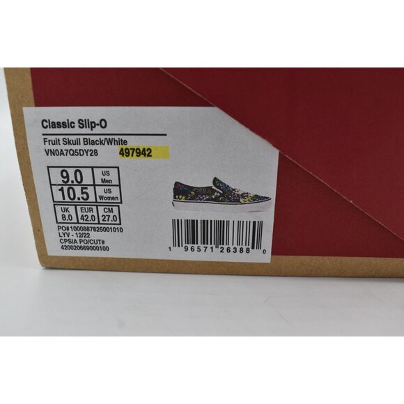 Vans Womens Size 10.5 Black White Fruit Skull Classic Slip On Sneakers Shoes - Picture 13 of 13